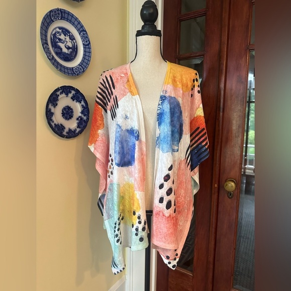 ET LOIS | BRIGHT MULTI COLOR AND SHAPES SPLASH KNIT WRAP - Picture 4 of 9